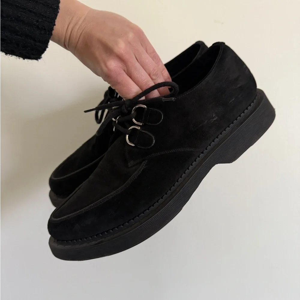 Yves Saint Laurent Black Suede Lace-Up Derby Shoes with Metal Eyelets